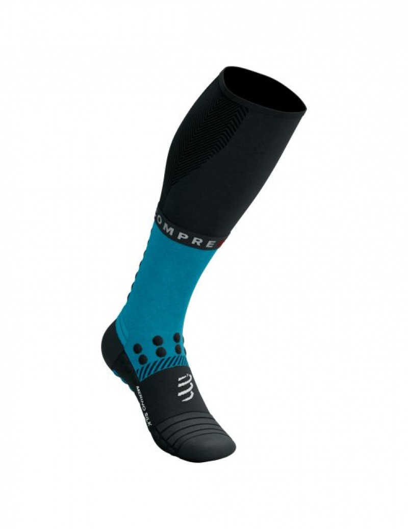 Sosete Compressport Full Socks Iarnă Run Unisex Albastri Negrii | 593782-WCS