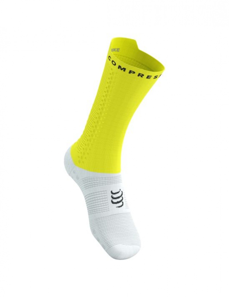 Sosete Compressport Pro Racing Socks v4.0 Bike Unisex Albi Galbeni | 639817-WVC