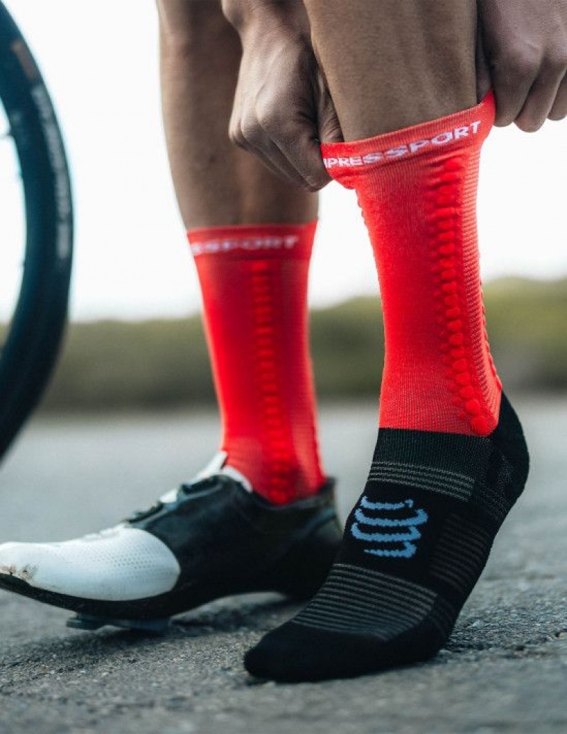 Sosete Compressport Pro Racing Socks v4.0 Bike Unisex Rosii Negrii | 619473-EVU