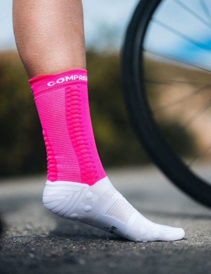 Sosete Compressport Pro Racing Socks v4.0 Bike Unisex Albi Roz | 914682-MTE