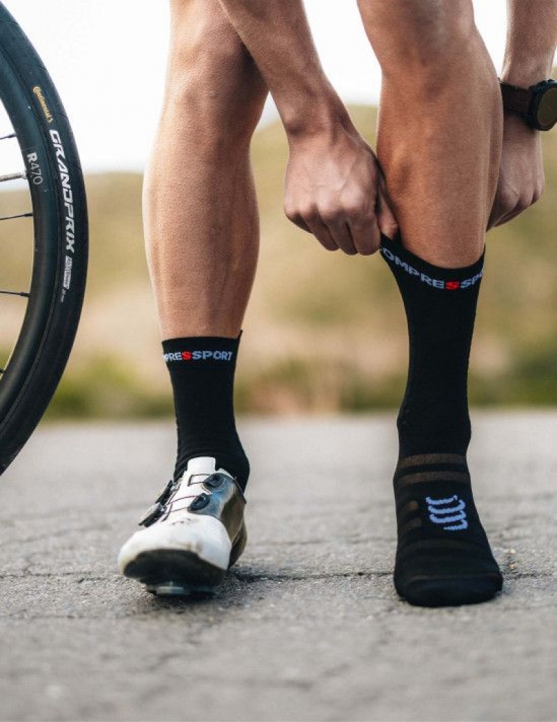 Sosete Compressport Pro Racing Socks v4.0 Ultralight Bike Unisex Negrii Albi | 014573-GZD