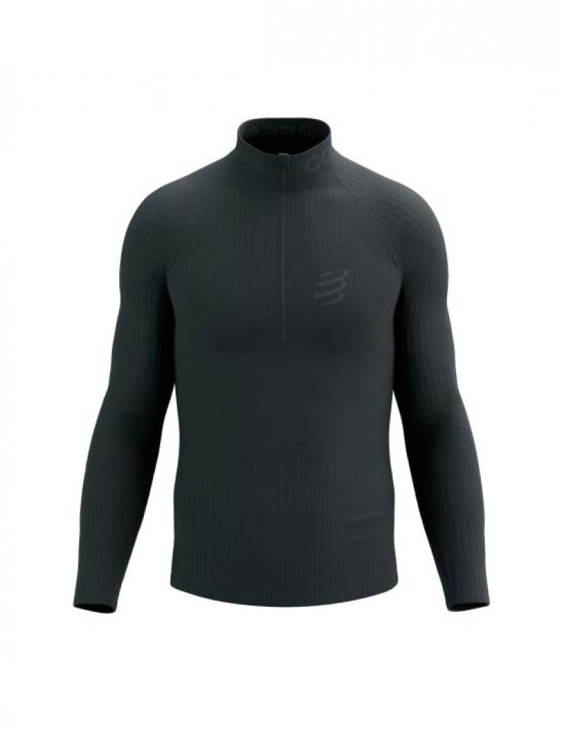 Tricouri Compressport 3D Thermo Half Zip LS Top Dama Negrii | 827491-ELR