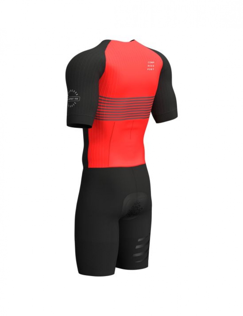 Tricouri Compressport Aero SS Trisuit M Barbati Negrii Rosii | 781263-YKJ