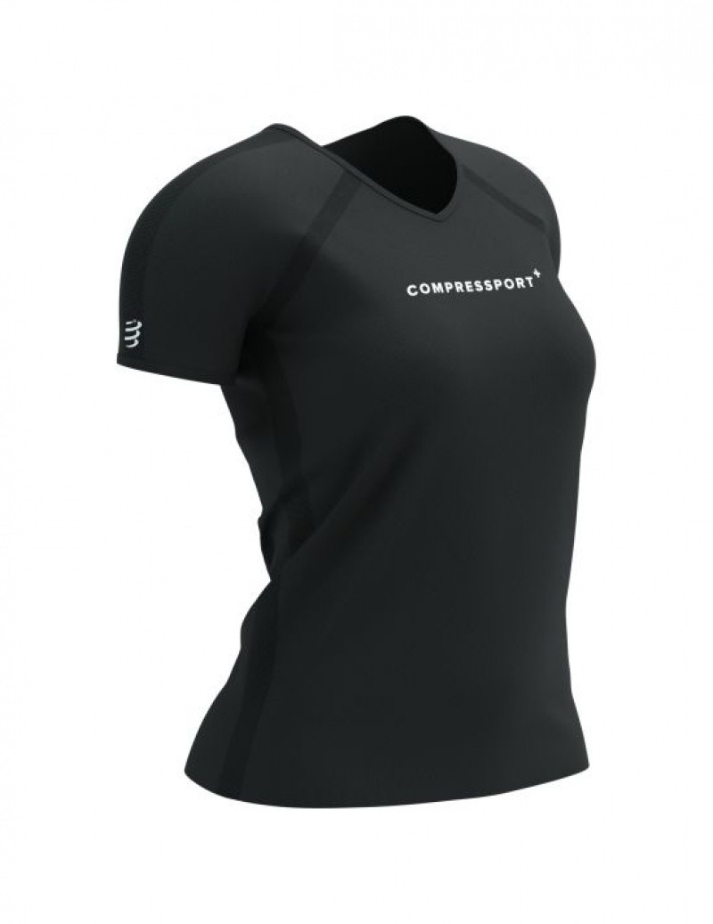 Tricouri Compressport Antrenament SS Logo Tshirt W Dama Negrii | 479603-SZN