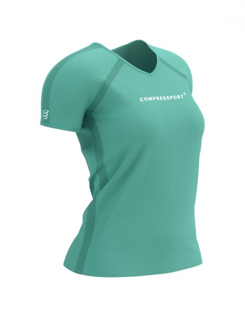 Tricouri Compressport Antrenament SS Logo Tshirt W Dama Albastri | 932641-FXJ