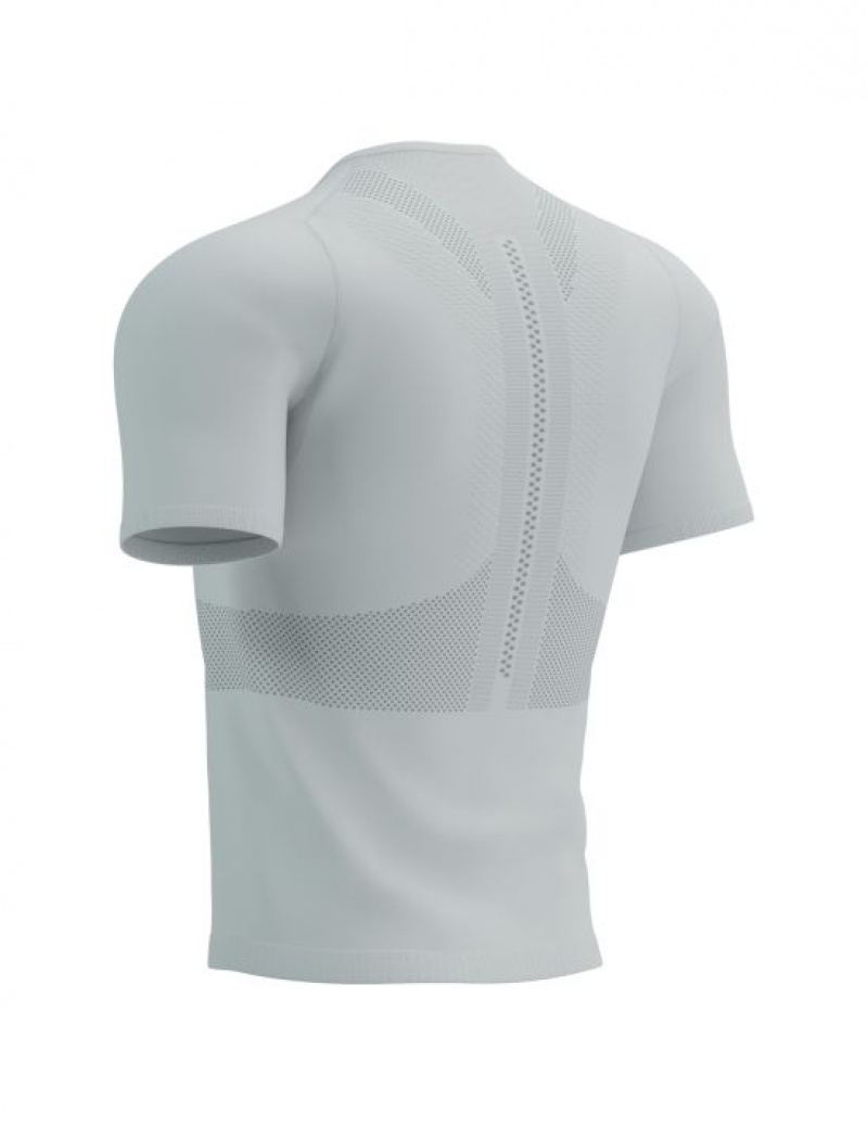 Tricouri Compressport Trail Half-Zip Fitted SS Top Barbati Albi | 536407-VDH