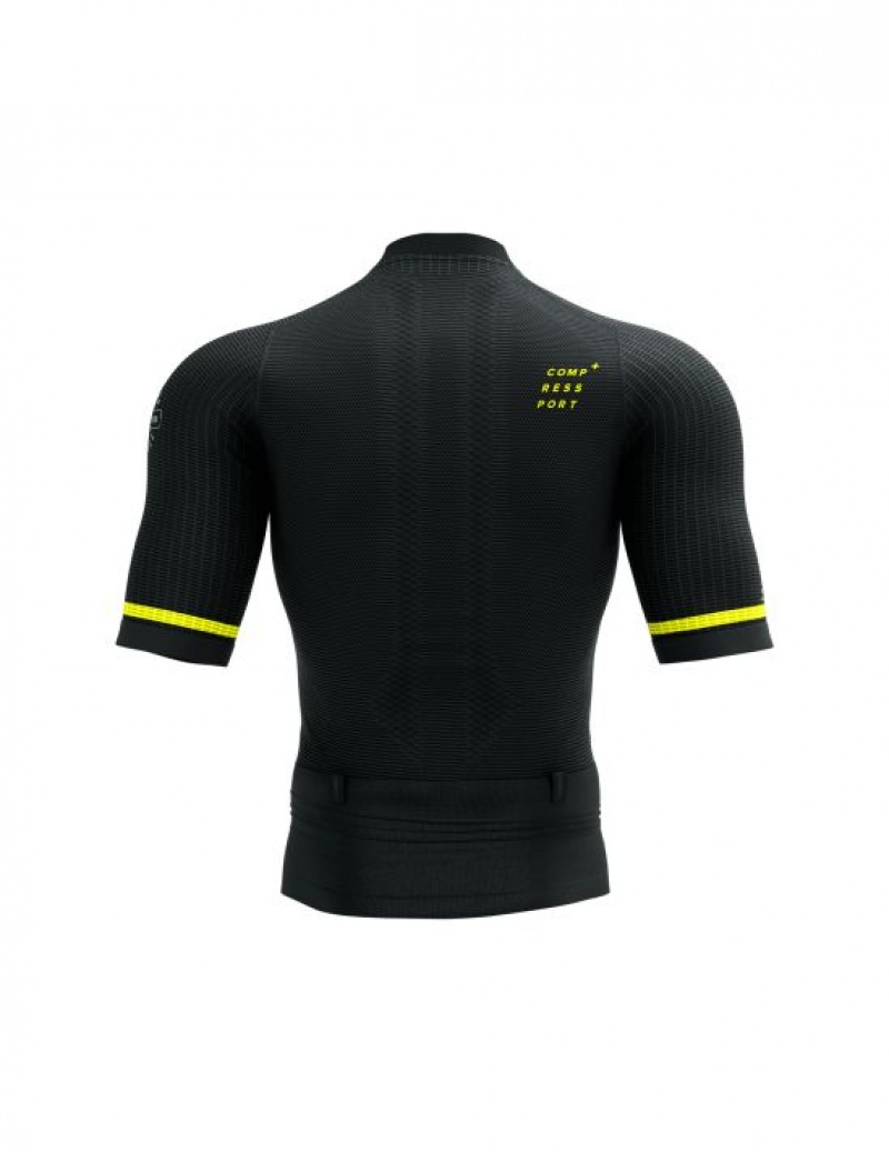 Tricouri Compressport Trail Postural SS Top M Barbati Negrii Galbeni | 897625-MPJ