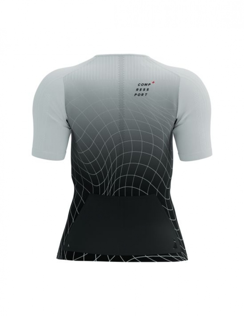 Tricouri Compressport Tri Postural Aero SS Top W Unisex Negrii Albi | 569423-RHV