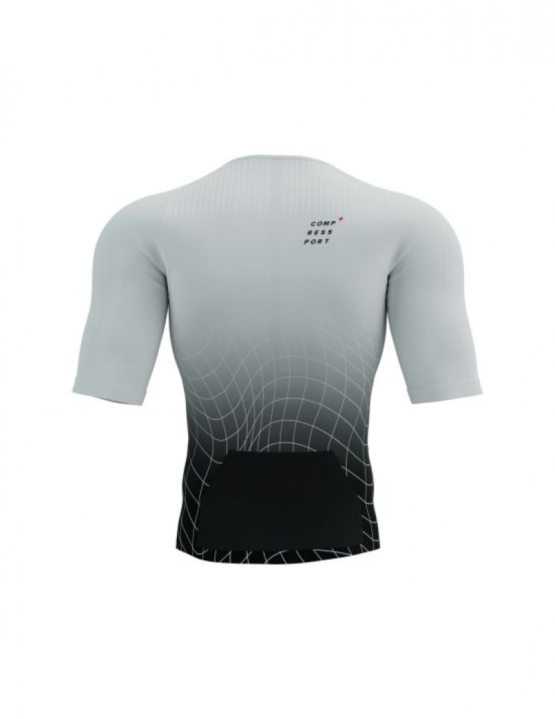 Tricouri Compressport Tri Postural Aero SS Top M Barbati Negrii Albi | 376158-OLK