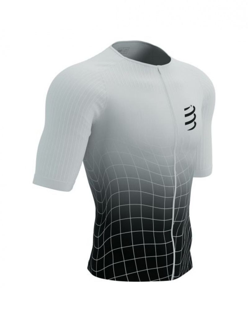 Tricouri Compressport Tri Postural Aero SS Top M Barbati Negrii Albi | 376158-OLK